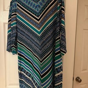 Geometric Patterned Dress in Blue and Green